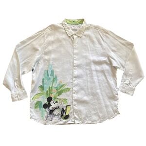 Tommy Bahama Disney Linen Shirt Men's XXL Mickey Mouse Long Sleeve